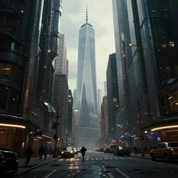 post apocalyptic street in futuristic Manhatten,  dramatic lighting, cinematic, establishing shot, extremely high detail, photo realistic, cinematic lighting, post processed, concept art, artstation, matte painting, style by eddie mendoza, raphael lacoste, alex ross