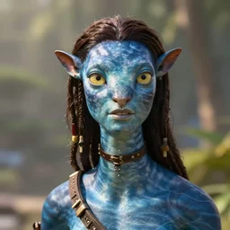 art by greg rutkowski, portrait of a humanoid alien, resembling to the na'vis from avatar, sharp focus, cinematic lighting, artstation hq.