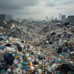 photo of vast piles of garbage filling a dystopian nightmare landscape