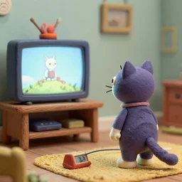 a cat watching tv claymation by nick park