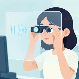 woman using eye tracker on transparent screen, gaze visualized, scientific illustration of gaze saccades, clean cel shaded vector art. shutterstock. behance hd 4 k by lois van baarle, artgerm, helen huang, by makoto shinkai and ilya kuvshinov, rossdraws, illustration
