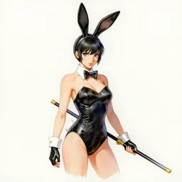 a watercolor ink painting of bunnygirl gunslinger in the style of jean giraud in the style of moebius trending on artstation deviantart pinterest detailed realistic hd 8 k high resolution