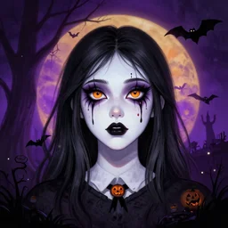 halloween girl painted by Raymond Swanland