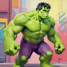 Greg Manchess portrait painting of Hulk as Overwatch character, medium shot, asymmetrical, profile picture, Organic Painting, sunny day, Matte Painting, bold shapes, hard edges, street art, trending on artstation, by Huang Guangjian and Gil Elvgren and Sachin Teng