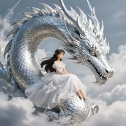beautiful scene render that a princess rely on a huge silver white dragon back, finely detailed angelic face delicate features, in the fairyland surrounded by white clouds, perfectly shaded, atmospheric lighting, style of makoto shinkai and peter mohrbacher, studio ghibli. artgerm, karol bak, beeple, animation style, 4 k hd, hyper detailed