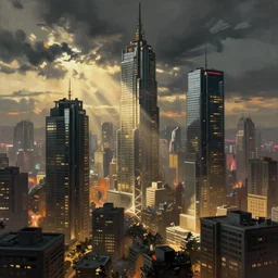 Cyberpunk cityscape realistic painting