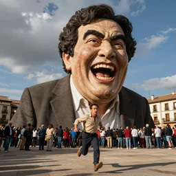 the running of the gigantic screaming bob ross in pamplona spain