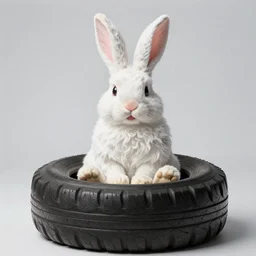 easter bunny sitting in a tire, studio photo, high quality