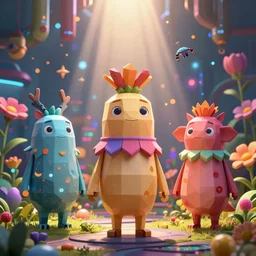 low poly, pixar, un surreal hybrid animals, nostalgia for a fairytale, magic realism, flowerpunk, mysterious vivid colors by andy kehoe and amanda clarke en un mundo creado por gediminas pranckevicius y zdzisław beksinski con cyberpunk, radiant light, god rays, bokeh, digital illustration, cg society, unreal engine 5, ray tracing