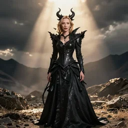 hypperrealistic photograph of cate blanchett as honred demon