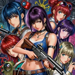 the portrait of chaotic neutral colorful female gunner assassin as absurdly beautiful, gorgeous, elegant, playful, realistic young gravure idol looking down, an ultrafine hyperdetailed illustration by kim jung gi, irakli nadar, detailed faces, intricate linework, octopath traveler, final fantasy, unreal engine highly rendered, global illumination, radiant light, detailed and intricate environment