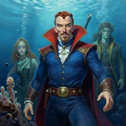 a highly detailed underwater painting of stephen strange, by james gurney, greg rutkowski, by craig mullins