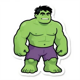 cute incredible hulk sticker art, limited colours, plain white background,