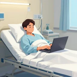 man working on his laptop on his deathbed alone in the hospital, digital art - 4