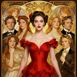 portrait of a beautiful woman wearing a red salsa dress, beautiful symmetrical face, golden, fantasy, regal, by stanley artgerm lau, greg rutkowski, thomas kindkade, alphonse mucha, loish, norman rockwell.