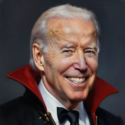 painting of joe biden as dracula, smiling with his fangs out, matte painting, highly detailed face, trending on artstation, by artgerm and greg rutkowski