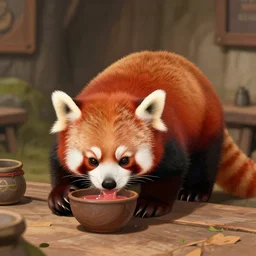 red panda drinking in a medieval tavern, digital art