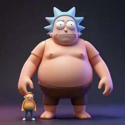 hyperrealistic 3 d rendering, fat smooth cronenberg flesh monster rick and morty, product photography, action figure, sofubi, studio lighting, colored gels, shallow dof