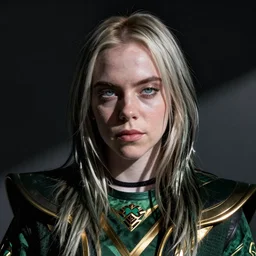 Billie Eilish as female loki by Roberto Ferri and Jeremy Lipking, hyper detail, hyper realistic