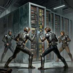 fight for control of the mainframe sci-fi art by syd mead concept art
