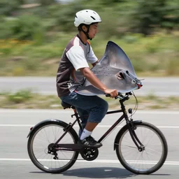 photograph of a stingray riding a bicycle