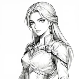 alluring highly detailed manga line art portrait of (1) Jaheira from Baldur's Gate 2 (beautiful half-elf, tan skin), very detailed, realistic, colorful