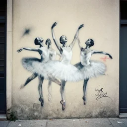 expired film, degas ballet dancers spray painted street art,
