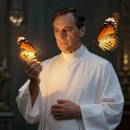 a photo of a parson, butterfly lighting
