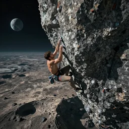 low - g rock climbing on the terraformed asteroid. cinematic.