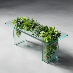 a modern table made of rectangle tetris, made of glass and plants, octane render, trending on artstation