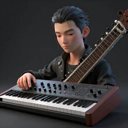 spanish electronic music, sampler, synthesizer, sitar, masterpiece. rendered in blender, ultra realistic, smooth shading, ultra detailed, high resolution, cinematic, unreal 6, perfect face, cyberpunk, fine details, studio lighting, subtle shadows, art by katsuya terada, photorealism, hyper realism, octane render, hyper detailed, canon eos r 3, f / 1. 4, iso 2 0 0, 1 / 1 6 0 s, medium shot, 8 k, raw, unedited, in - frame,, - h 5 7 6