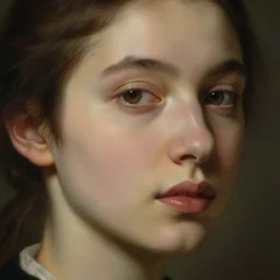 closeup face portrait of a beautiful young woman. by rembrandt, by konstantin razumov