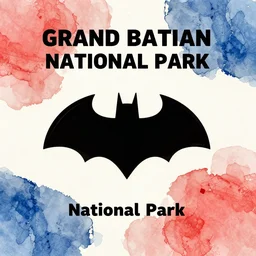 welcome to grand batman national park! vibrant tourist poster, minimalism, tourism, rich color palate, watercolors, trending on artstation