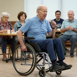 photo of Joe Biden in a wheelchair at the senior center