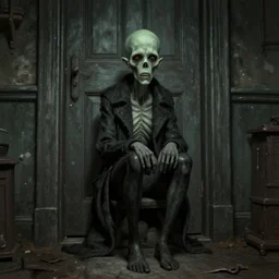 glaaki sitting on a door, hyperdetailed, lovecraft, artstation