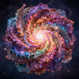 an explosion of colors in the shape of galaxies and flower petals, highly detailed 3d render, epic harmonic composition, very beautiful soft lighting