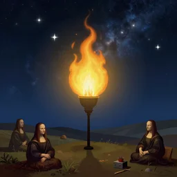 burning the midnight oil in the cosmos, a simple vector pop surrealism, by ( leonardo da vinci ) and greg rutkowski and rafal olbinski