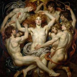 hyper realistic painting the entangled bodies of mythology, detailed and perfect face, perfect and proportional body, in the style of wayne barlowe, gustav moreau, goward, gaston bussiere and roberto ferri, santiago caruso, and austin osman spare, bouguereau, mucha, saturno butto, sorayama. occult art, alchemical diagram