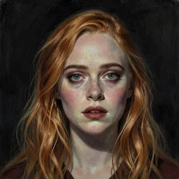 Elle Fanning in a nightmare, head and shoulders portrait, extremely detailed masterpiece, Roger Deakin’s cinematography, illustration, by Michael Sowa,