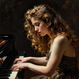 portrait of a wispy piano player. painting by henri fantin - latour