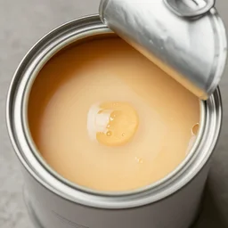 bubbling yellow cheese inside an open paint can, product photo