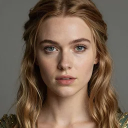 a realistic portrait closeup 5 0 mm studio photograph by pamela hanson of young and attractive morgan le fay, a powerful and ambiguous enchantress of legend, gazing at the camera with an intelligent and thoughtful look.