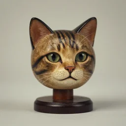 photographic portrait sad max ersnt cat head, antique wooden toy, editorial