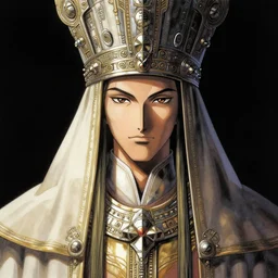 a portrait of a scifi technopriest, long robes, elaborate headdress, heroic face, highly detailed, sharp focus, matte illustration by yoshitaka amano, cover art