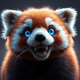 league of legends concept art cute smiling red panda with blue eyes, art by charles liu, head close - up shot, fantasy style, soft lighting, vibrant color scheme, perfect angle, fullbody shot, ultra detailed, hyperrealism, empty background, volumetric lighting, octane render, commission art, 8 k wallpaper