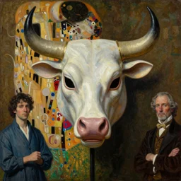 highly detailed oil painting | very intricate | cinematic lighting | award - winning | the bull mask by alexander mcqueen, 9 0 mm | by roberto ferri, by leng jun, by j. c. leyendecker and klimt, american romanticism, by austin osman spare, artstation, cgsociety, official art, octane