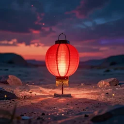 red lantern in the middle of nowhere, beautiful colors, magic, artstation hq, in style of simon c page