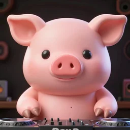 a closeup photorealistic photograph of a stylish Pig themed music DJ wearing round red sunglasses. speakers in the background. This 4K HD image is Trending on Artstation, featured on Behance, well-rendered, extra crisp, features intricate detail and the style of Unreal Engine.