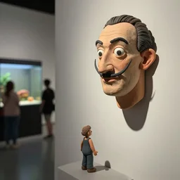 plasticine model of stop motion figures clay. minimal. tilt shift. fish tank in. gallery. visitors. [ [ salvador dali ] ] photorealistic. john craxton. small hole in wall