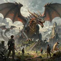 here be dragons, cinematic lighting, detailed environment, landscape epic proportions, collaborative painting by greg ruthowski, michael whelan, yoji shinkawa, collaboarative artwork, exquisitely high quality and detailed, artstation
